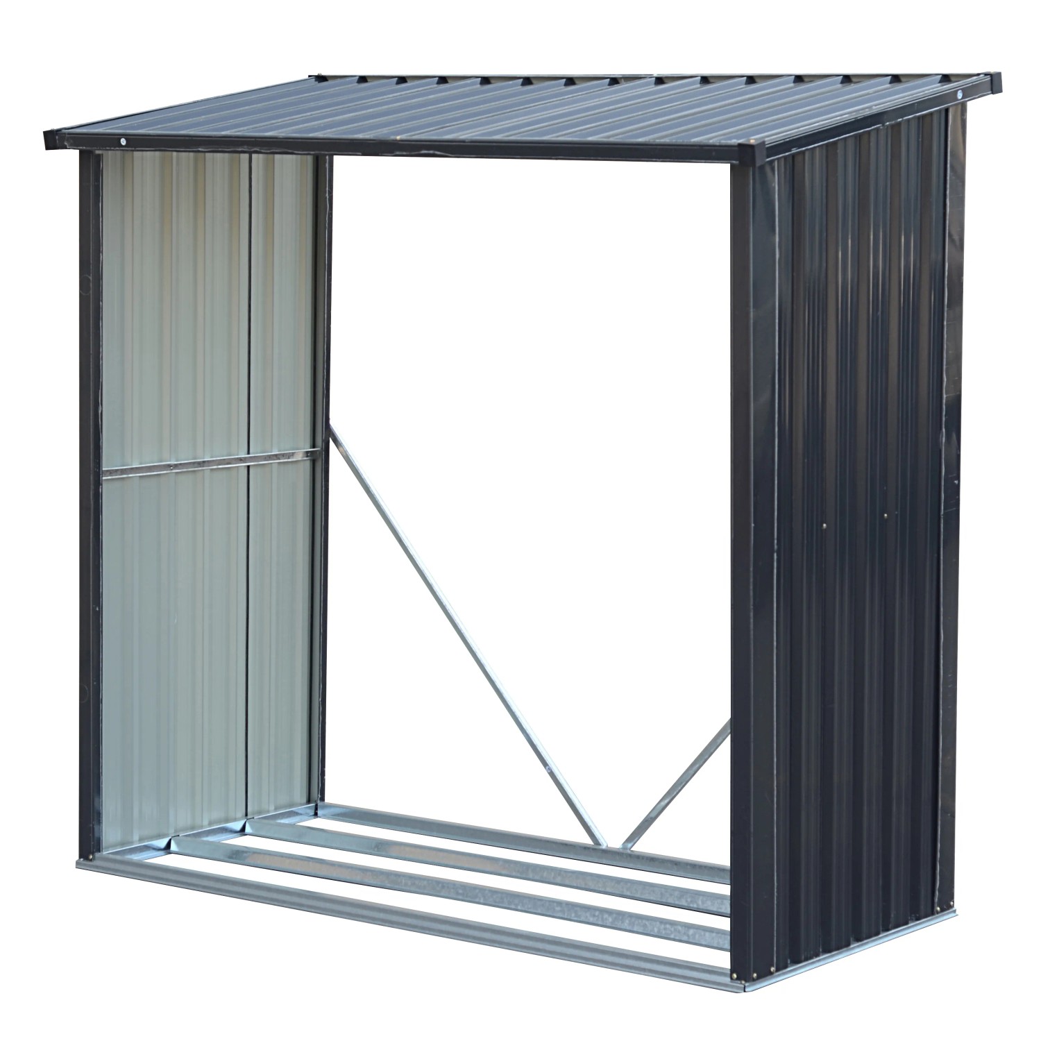 Tepro Kaminholzregal Wood Store Large, anthrazitfarben, aus Metall mit Dach.