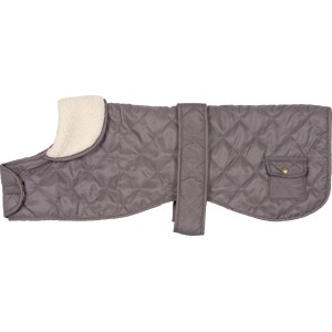 Grauer Heim Hundemantel Banbury Größe M mit Kragen und kleinem Täschchen.