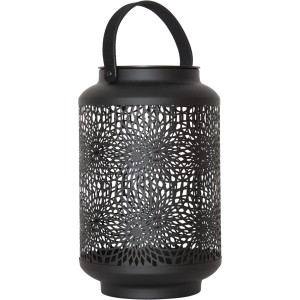 Schwarze Solar-Laterne Mandala mit Tragegriff, Ø 20 cm, für den Garten oder Balkon.