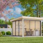 Palmako Pavillon Lenna Set, 300x300 cm, weiß lackiert, mit Schiebetüren und ESG Verglasung.