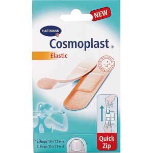 Cosmoplast Elastic Pflasterstrips, 20 Stück, hautfreundliche Wundversorgung für unterwegs.