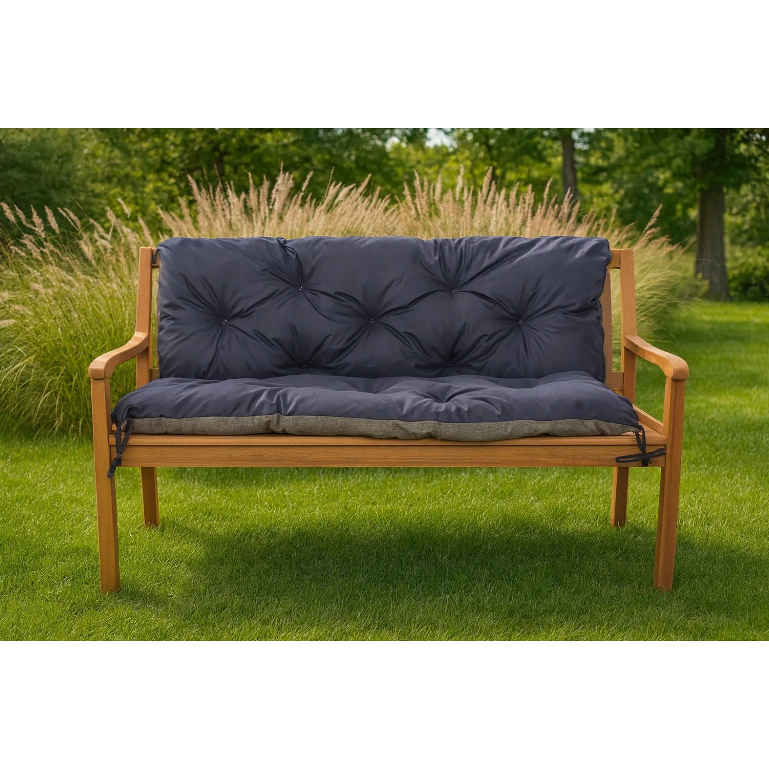 Marineblaues Outdoor Bankkissen für 2-Sitzer Gartenbank, 120x60x60cm, gesteppte Rückenlehne.