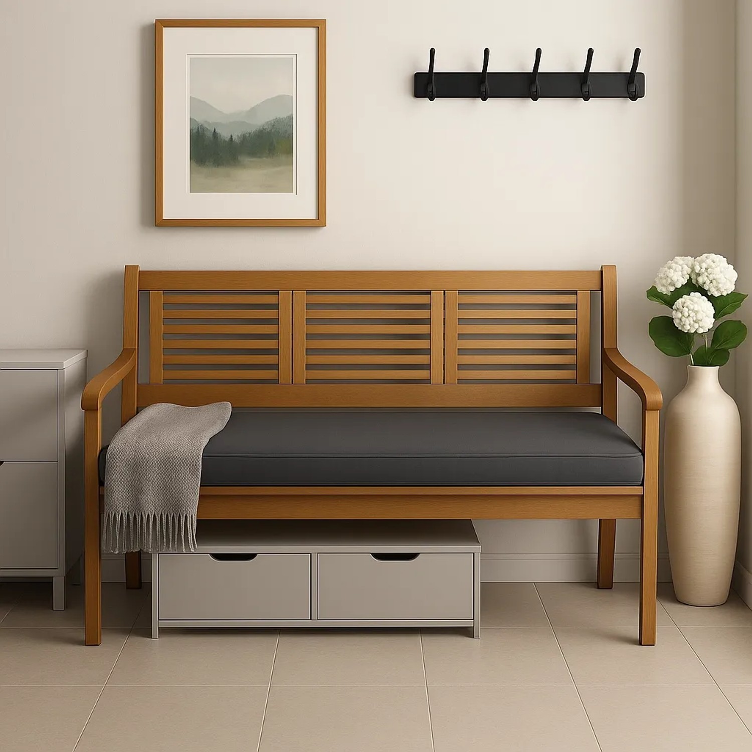 Anthrazitfarbenes Gartenbank Kissen 110x50 cm für 2-Sitzer Bänke.