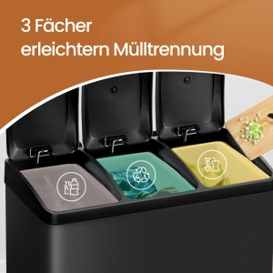 Songmics Mülleimer Petaja 3 Fächer x 15 l Schwarz