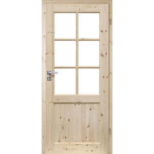 Massive Kiefernholz Zimmertür im Landhausstil mit Lichtausschnitt, Anschlag rechts.