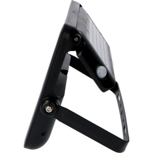 Schwarze LED Solar-Außenleuchte mit Sensor, 10W, 1080lm, 3000K, mit verstellbarer Halterung.