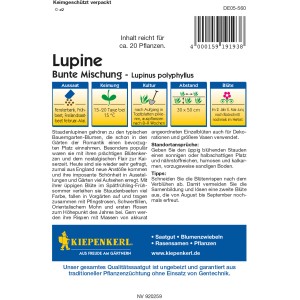 Kiepenkerl Lupine "Bunte Mischung" Samenpackung, blühende Blumen für Beet und Garten.
