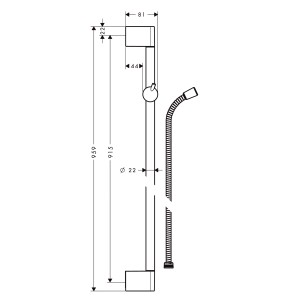 Technische Zeichnung: Hansgrohe Unica Crometta Brausestange 0,9m mit Schlauch, Chrom.