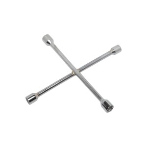 Radkreuzschlüssel mit den Größen 17, 19, 21 und 23 mm, aus Stahl.