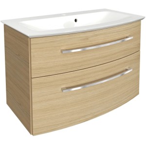 Fackelmann Badmöbel-Set B.Style, 2-tlg., Sandeiche mit weißem Gussmarmor-Waschtisch.