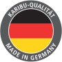Karibu Qualitätssiegel: Made in Germany mit Deutschlandflagge für Gartenhaus Kristiansund.