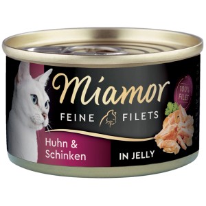 Miamor Katzen-Nassfutter mit Huhn und Schinken in Jelly, 100g Dose.