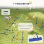 PawHut Hund Agility Set: 7-teiliger Parcours in Blau-Orange mit Hürde, Reifen, Slalomstangen, Tasche für Hunde auf Rasen.