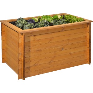 Gaspo Hochbeet Classic, 130x80 cm, Honigfarbenes Holz, bepflanzt mit Gemüse.