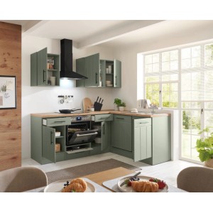 Respekta Winkelküche Anton Landhaus Schilfgrün 220 cm mit Einbau Herd-Set