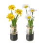 Boltze Kunstpflanzen Abner, 2er-Set, gelbe und weiße Blüten in Glasvasen mit Dekoband.