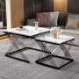 okwish Couchtisch Set mit Marmoroptik HöhenVerstellbare Füße 60x60x45cm 45x45x40cm Schwarz_3