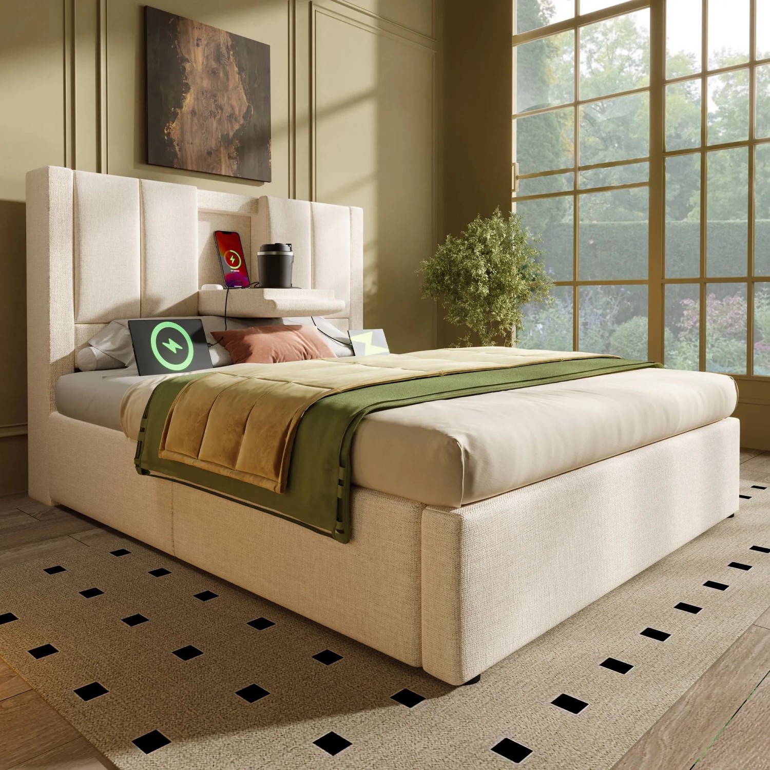 okwish Polsterbett 90x200cm mit Becherhalter Kinderzimmer Beige ohne Matratze_4