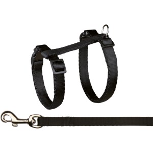 Schwarzes Jollypaw Katzengeschirr mit Leine, verstellbar von 26-43 cm, für sichere Spaziergänge mit der Katze.