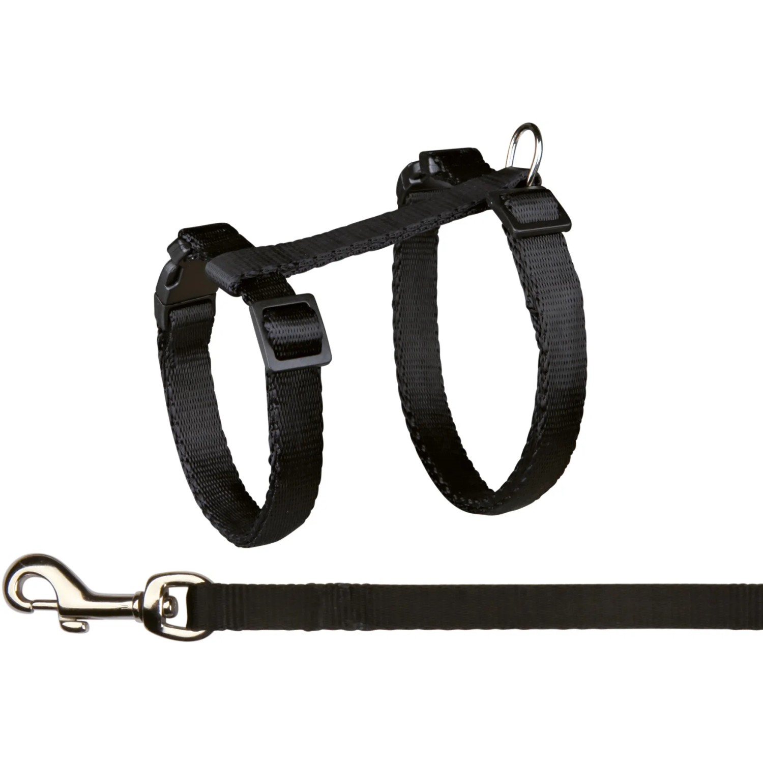 Schwarzes Jollypaw Katzengeschirr mit Leine, verstellbar von 26-43 cm, für sichere Spaziergänge mit der Katze.