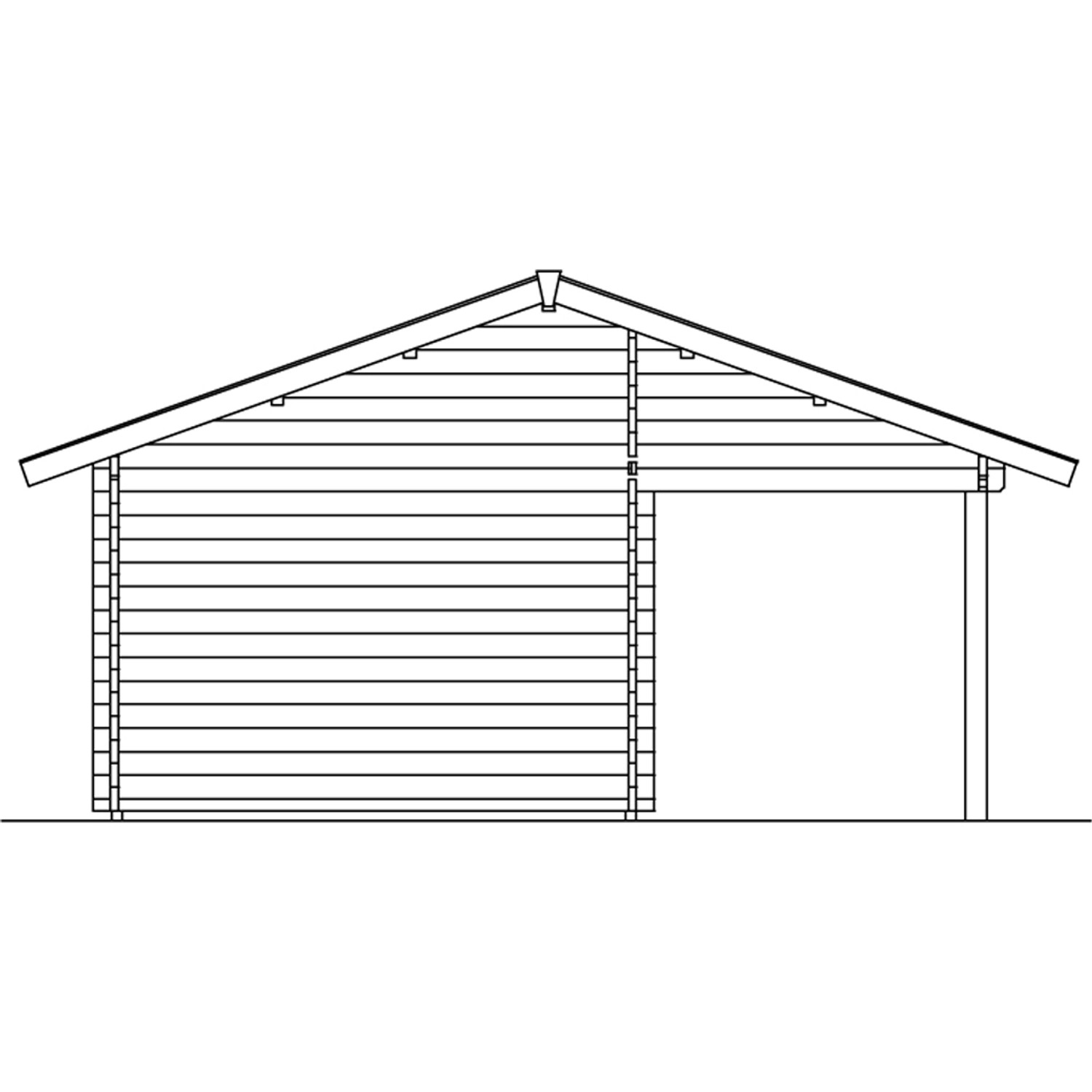 Skan Holz Freizeithaus Luzern, 380x300 cm, Natur, Seitenansicht mit Anbau, unbehandeltes Holz.