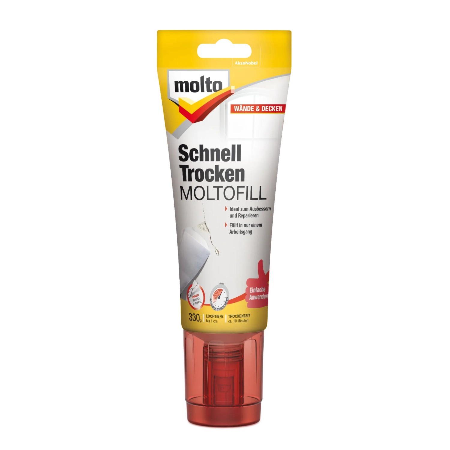 Weiße Molto Schnell Trocken Moltofill Fertigspachtel 330g Tube für schnelle Ausbesserungen an Wänden & Decken.