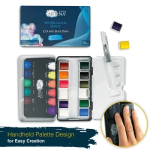 Artina Colaro Aquarellfarben 12er Set mit Pinsel im Metallkasten.