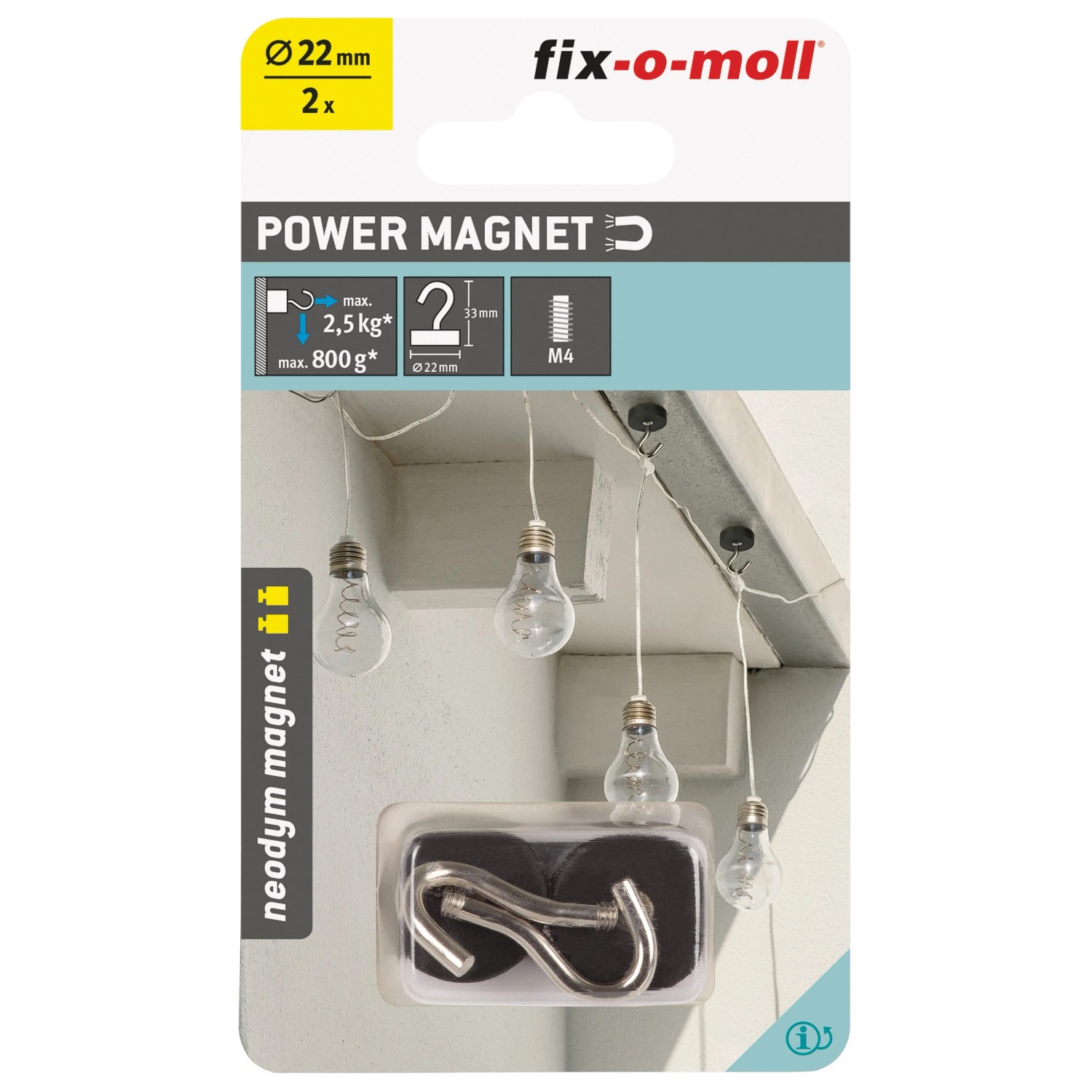 Fix-o-moll Magnethaken, 2er-Set, gummiert, silberfarben, ideal zum Aufhängen von Objekten im Haushalt.