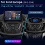 Junsun Autoradio für Ford Escape (2013-2016): 9-Zoll Touchscreen mit CarPlay/Android Auto, im Armaturenbrett vor und nach Einbau.