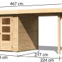 Karibu Gartenhaus Speedy A Set mit Anbaudach, naturbelassen, Maße: 433x217cm.