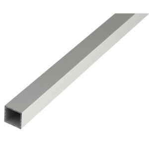 Silbernes Vierkantrohr, 20x20x2000 mm, eloxiertes Aluminium.