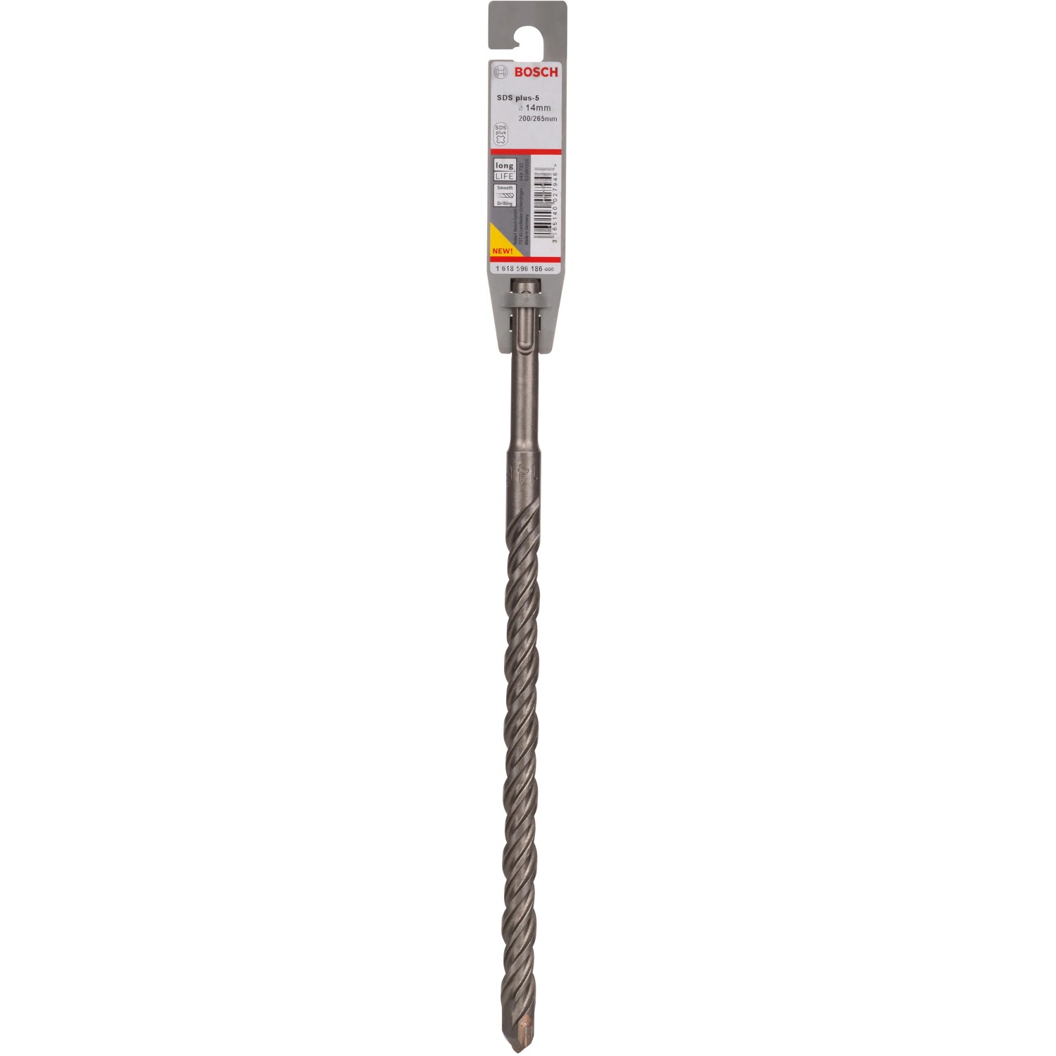 Bosch SDS-plus-5 Betonbohrer, 14 x 200 mm, mit Wendel und Zentrierspitze in Verpackung.
