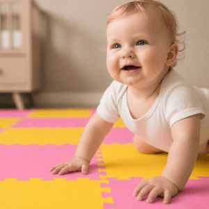 LittleTom Baby & Kinder Puzzlematte 30 x 30 cm 18 Stück Pink & Gelb