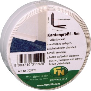 Weiße, selbstklebende Sockelleiste KU007, 18,5x18,5 mm, 5 lfm Rolle.