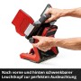 Einhell Akku-Lampe TP-CL 18/3000 Li-Solo: Rote Akku-Baustellenlampe mit schwenkbarem Leuchtkopf in Aktion.