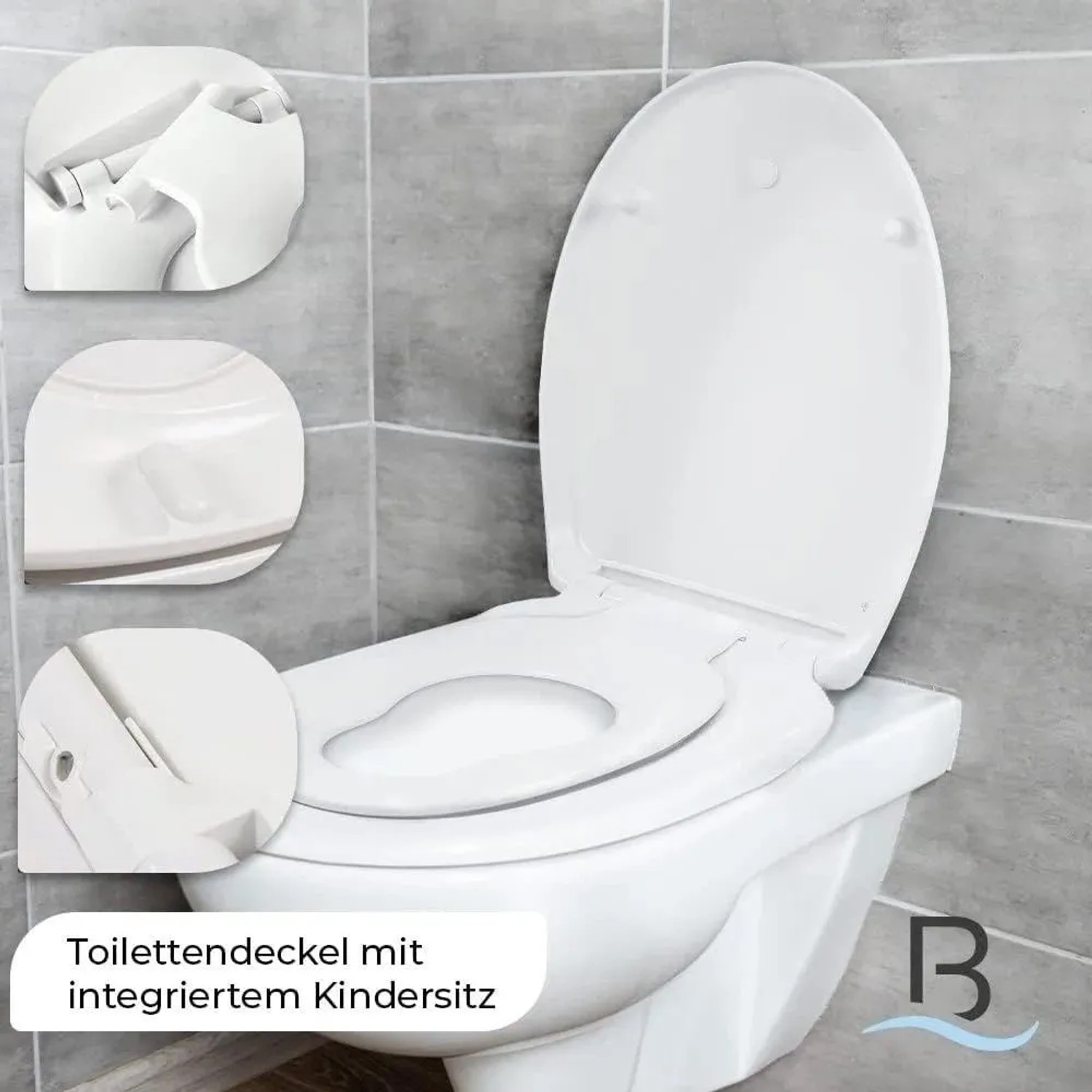 Familien-WC-Sitz Oval Mit Kindersitz & Absenkautomatik – Weiß, Duroplast Absenkautomatik Toilettensitz