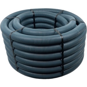 Graues Isolierrohr, 50 mm x 25 m, flexibel und gerollt.