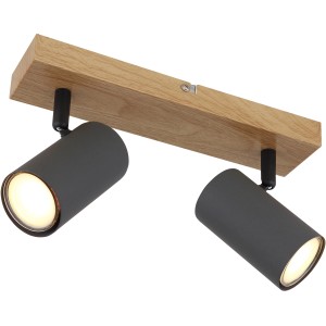 Globo Strahler Robby, 2-flammig, Graphit, mit Holzoptik. Moderner Spot für GU10 Leuchtmittel.