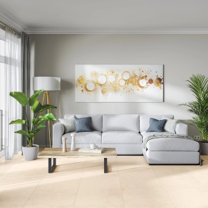 Verlegtes Feinsteinzeug, Bodenfliese glasiert, matt, 60x60 cm, helle Steinoptik im Wohnraum.