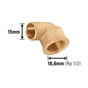 Löt-Winkel aus Rotguss, 15 mm x 18,6 mm (Rp 1/2), für Kupferrohre.
