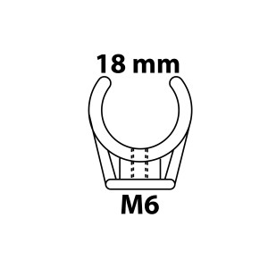 Weißer Kirchhoff Rohrclip Einfach, 18 mm, mit M6 Gewindehülse für HT-Rohrschellen.