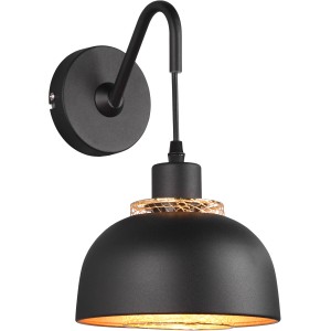 Moderne, mattschwarze Reality Wandleuchte Punch mit goldenem Akzent für Wohn- und Schlafbereich.