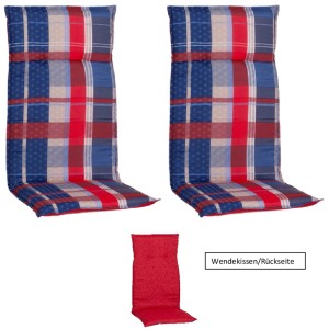 Beo Sitzauflagen Hochlehner Gold Coast 2er-Set rot kariert für Gartenstühle.