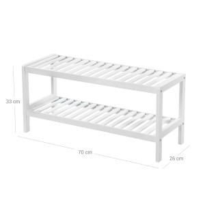Weißes Songmics Schuhregal aus Bambus mit 2 Ablagen, 26x70x33 cm. Schuhbank für Flur und Diele.