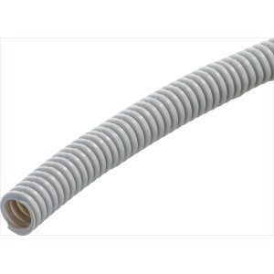 Helles, flexibles EN 16 Isolierrohr, 50 m lang, für Aufputzmontage.