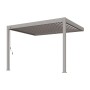 Sandfarbene Weide Deluxe Wand Pergola aus Aluminium mit verstellbarem Lamellendach und Kurbel für Sonnenschutz.