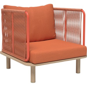 Balkonstuhl Bandon in Terrakotta mit Seilbespannung und Kissen für Balkon oder Terrasse.