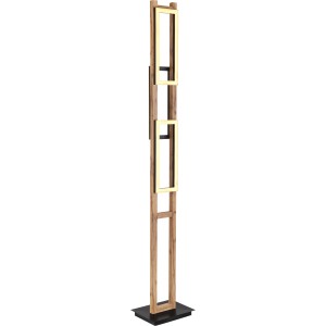 Moderne LED-Stehlampe Illa in Schwarz/Braun mit drei Leuchtelementen für Wohnraum.