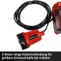 Einhell Akku-Klarwasserpumpe GE-SP 18 Li Solo, rote Gartenpumpe mit Kabel und Batteriebox.