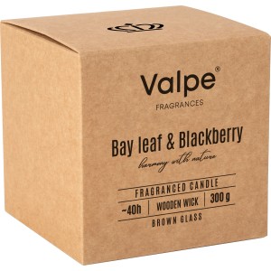 Bispol Duftkerze Valpe Lorbeerblatt & Brombeere im braunen Glas, verpackt im Karton.